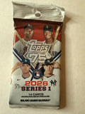 (1) 2026 Topps Series 1 Baseball MLB Factory Sealed Pack From Box 14 Card Pack